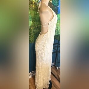 Peppermayo Ivory Pleated Halter Backless Dress w/ Adjustable Straps!